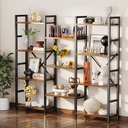 4 Tiers Industrial Bookcase and Bookshelf, Metal Wood 11 Display Shelves, Large Book Shelf for Living Room, Storage Shelf Organizer, Book Case in Brown