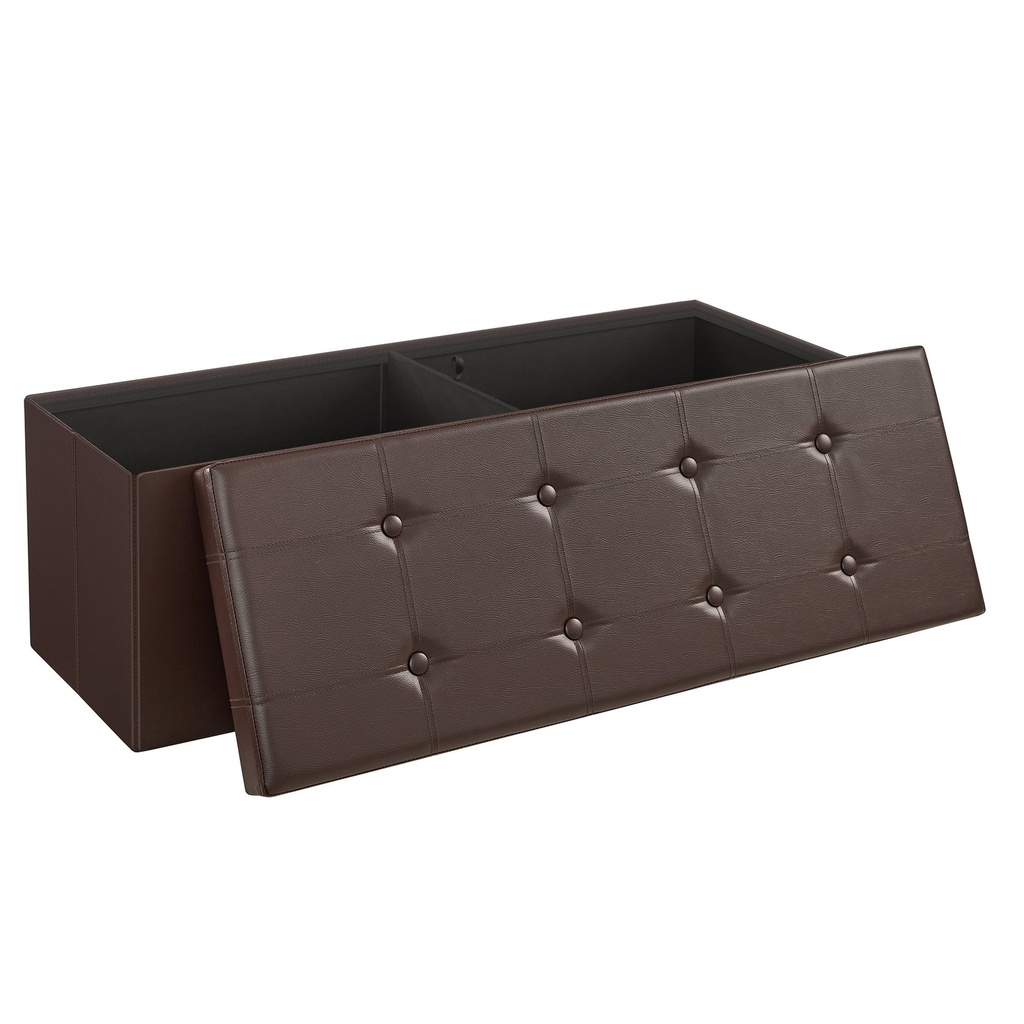 SONGMICS 43" Storage Ottoman Bench Leather Ottoman with Storage Hold up to 660Lb Folding Footstools for Bedroom Brown