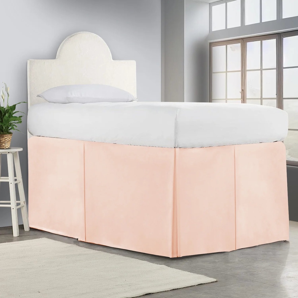 32 Inch Drop Full XL Size Dorm Bed Peach Solid Bed Skirt Lightweight Pleated Pattern Split Corner Premium Hotal Quality with Flexible Elastic & Fade Resistent