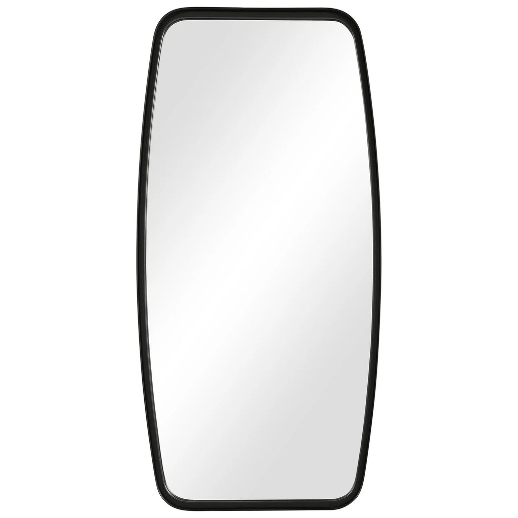 Benjara Rectangular Metal Frame Mirror with Curved Edges, Black