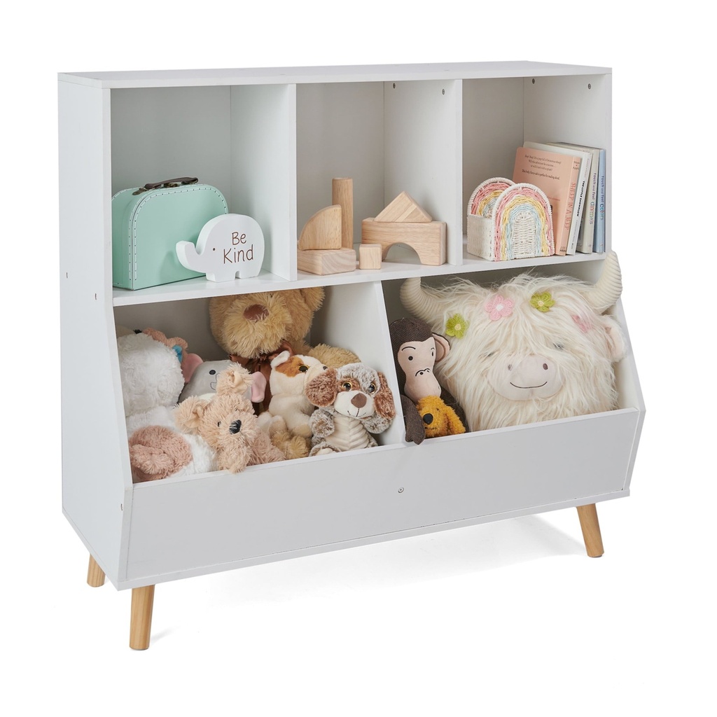 Badger Basket 5-Bin Kid'S Wooden Toy Storage Organizer and Bookshelf with Feet 7.4 Cu Ft. - White
