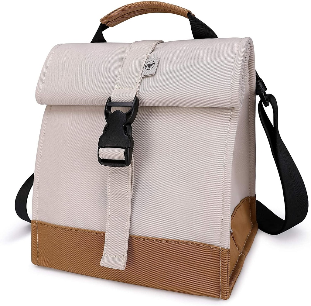 Insulated Lunch Bag Rolltop Lunch Box Tote Lunchbox Bag for Women, Girls, Teens and Kids (White)