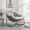 Accent Glider Rocking Chair, Modern Upholstered Living Room Chairs with Padded Cushion and Rattan Decor, Comfy Sleeper Recliner Chair with Metal Frame for Patio, Garden, Bedroom, Beige