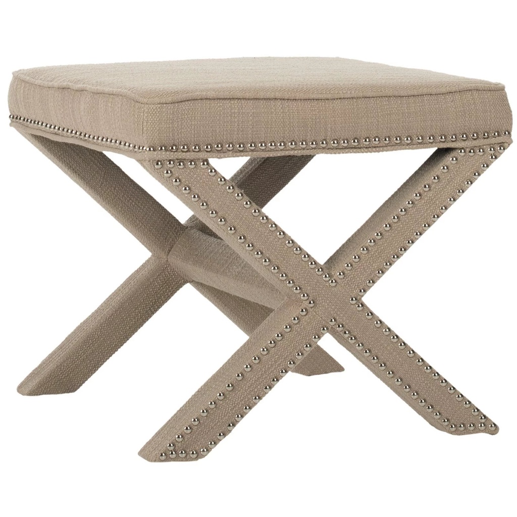 Safavieh Palmer Ottoman with Nail Heads-Finish:Biscuit Beige