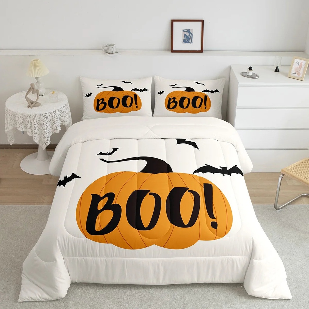 YST Halloween Pumpkin Comforter Set for Boys Girls Halloween Bat Decor Bedding Comforter Sets Twin, Cute Pumpkin Decorations Bedding 1 Duvet Insert 1 Pillowcase