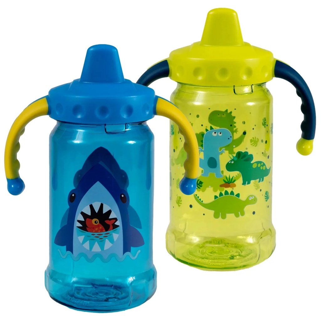 COOL GEAR 2-Pack 12 Oz Gripper Sipper Cups for Kids & Toddlers - Dishwasher Safe, Spillproof, Leakproof Waterbottle with Handles for Babies