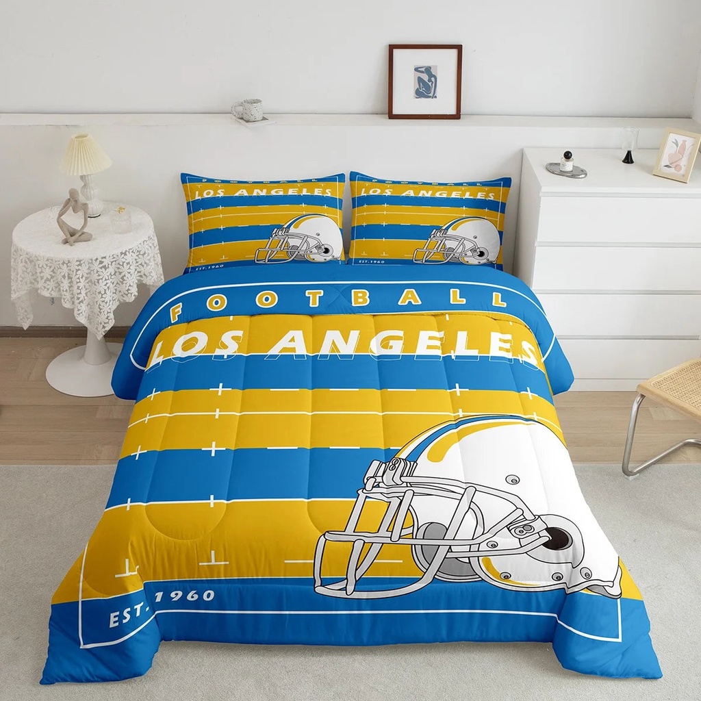 YST Sports Football Bedding American Football City Twin Bedding Comforters & Sets, 3D Football Helmet Comforter Set for Kids Youth Rugby Ball Game Quilt with 1 Pillowcase (Los Angeles)