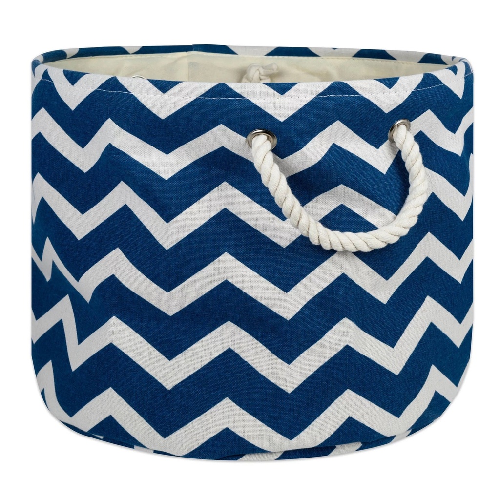 Design Imports CAMZ10059 round Polyester Bin - Chevron Navy, Large