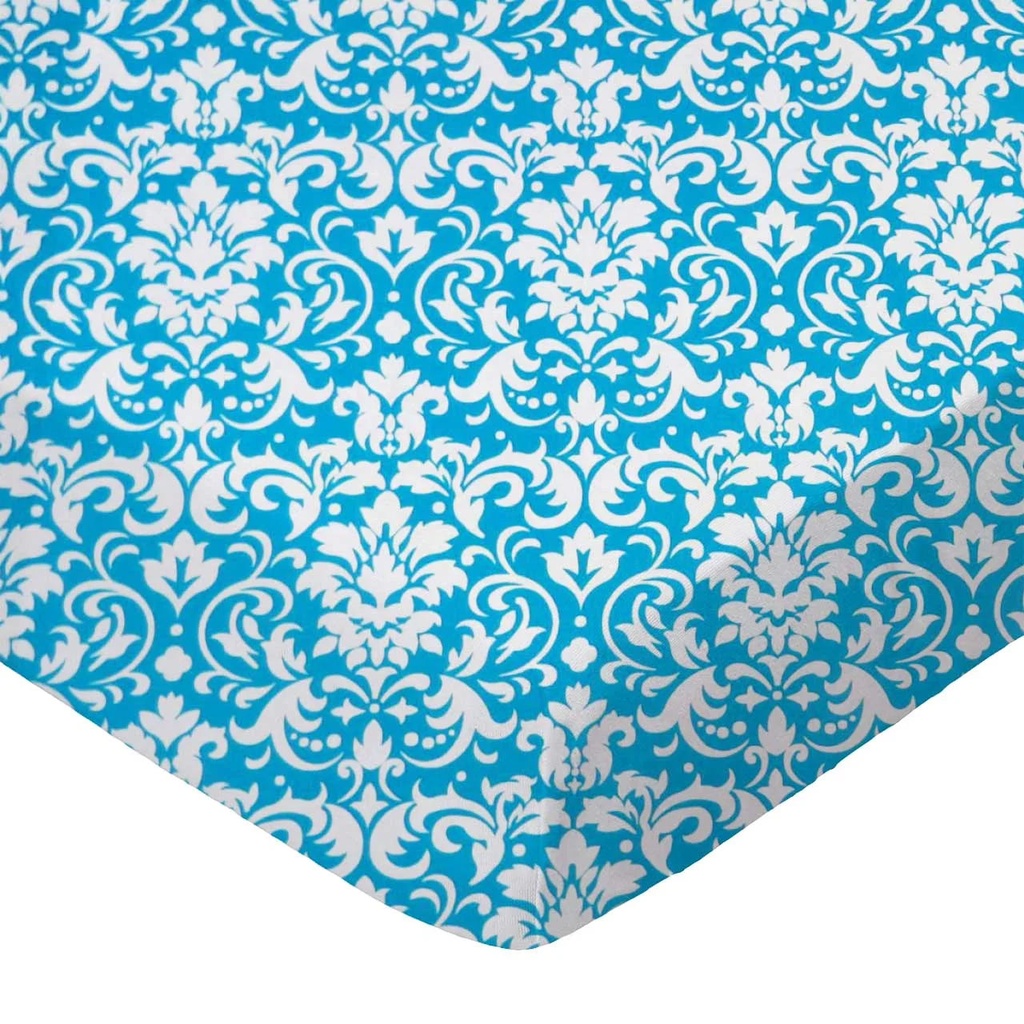 Sheetworld Fitted Pack N Play Playard Sheet Compatible with Zdolmy Baby Bedside Sleeper Bassinet 28 40 Inches, 100% Cotton Woven, Turquoise Damask