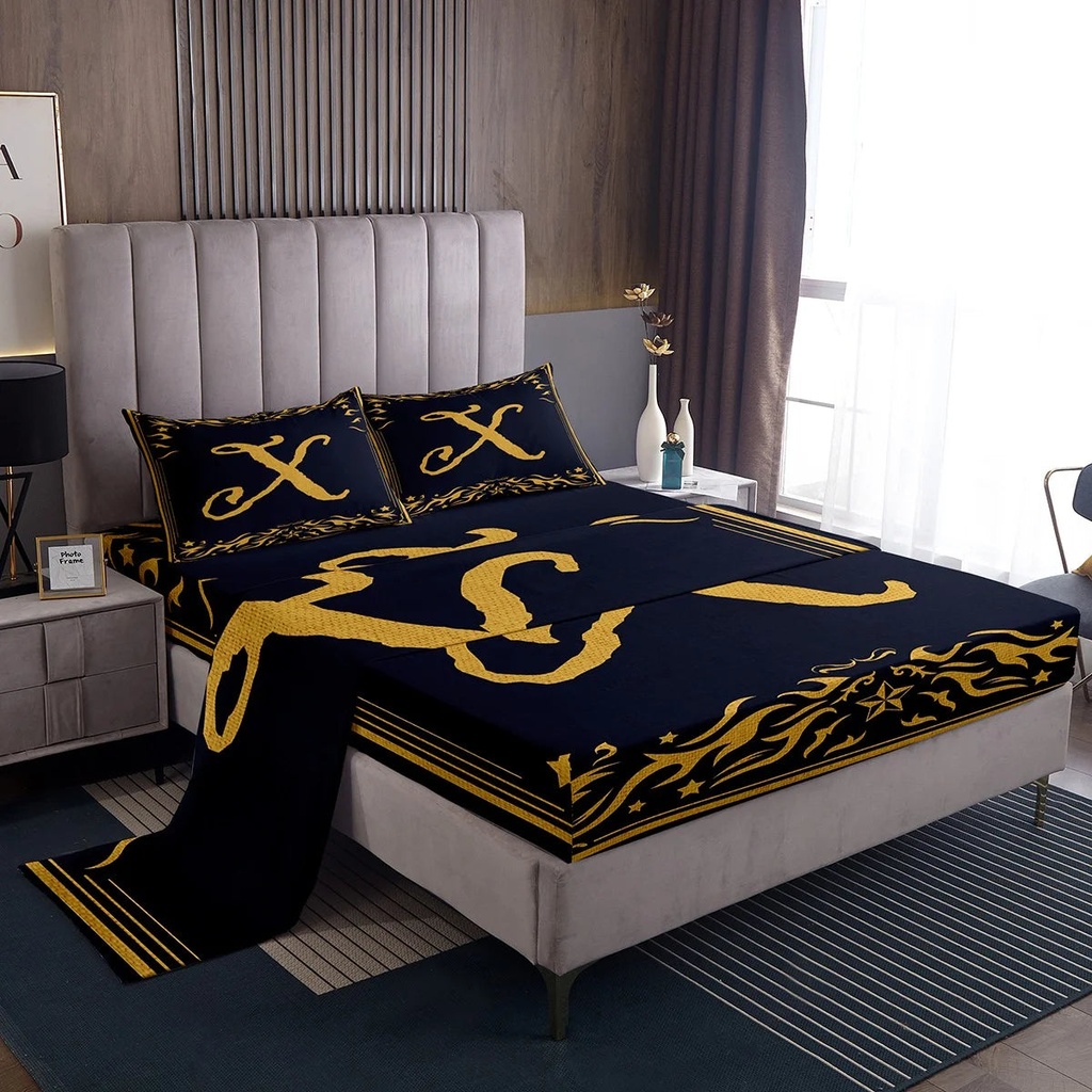 YST Letter X Decor Sheets 3Pcs, Western Texas Star Bed Sheets Set Twin Size, Vintage Southwestern Sheet Set Rustic Farmhouse Bedding Set Monogram Home Décor, Dark Blue Yellow