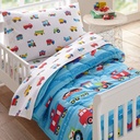 Wildkin Kids 4 Pc Toddler Microfiber Bed in a Bag for Boys & Girls (Trains, Planes & Trucks Blue)