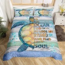 Sea Turtle Comforter Cover Ocean Bedding Set for Kids Boys Teens,Inspirational Quotes Duvet Cover Coastal Creature Reptile Bed Set Nautical Sea Animal Room Decor Twin Size