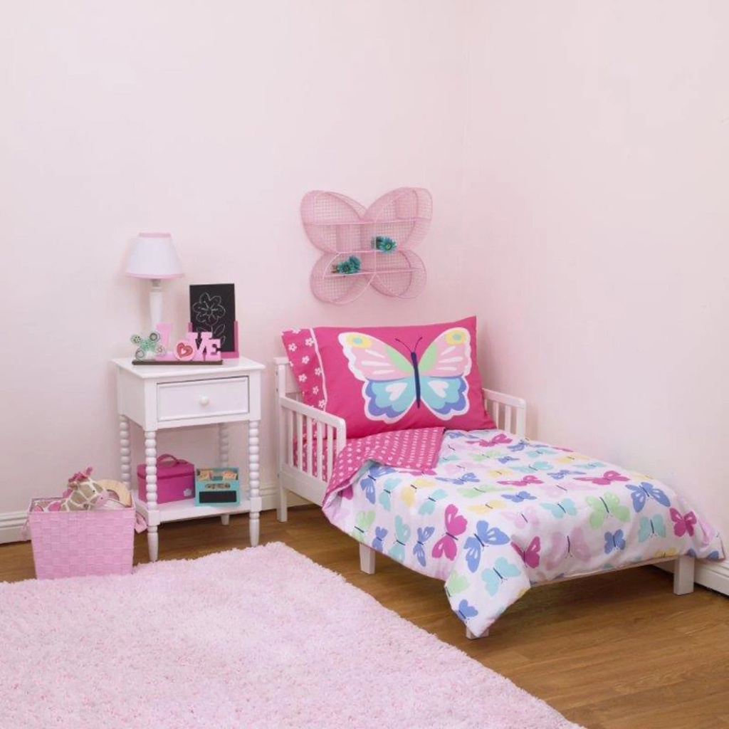 Carter'S Butterflies 4-Piece Toddler Bedding Set, Pink/White