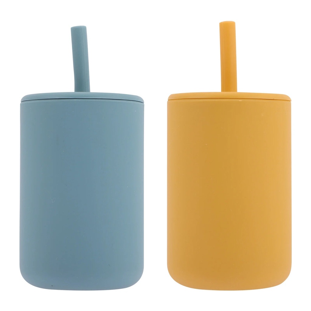 2Pcs Silicone Sippy Cups Baby Sippy Cups with Straw Silicone Toddler Cups