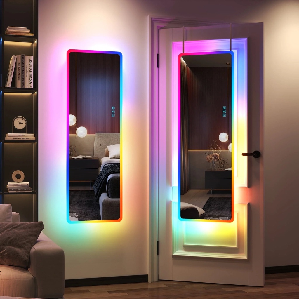 LVSOMT 47"X16" Full Length Mirror with Lights, Dimmable Brightness + Adjustable Speed, 14 Kinds RGB Color Changing Lighted Mirror, Wall Mount/Door Hanging Full Body Mirror