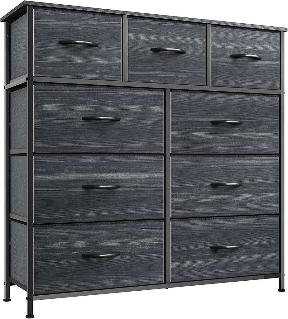 Dextrus Dresser with 9 Drawers - Organizer Unit for Living Room, Hallway, Closets & Nursery, Charcoal Black Wood Grain