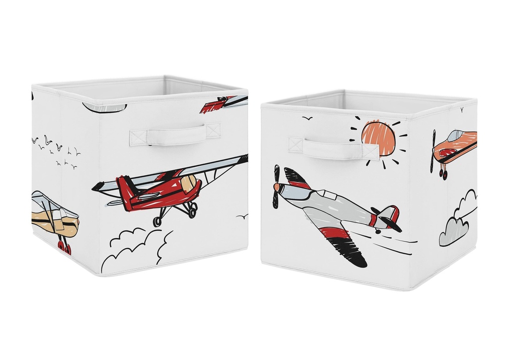 Vintage Airplane Red and Blue Fabric Storage Bin (Set of 2) by Sweet Jojo Designs