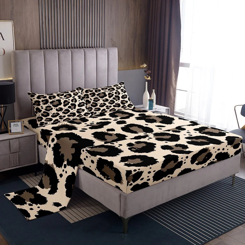 YST Brown Leopard Print Twin Sheet Set Cheetah Print Sheets, Wild Animal Bed Set Safari Wildlife Bed Sheets Set, Modern Abstract Art Fitted Sheet Microfiber with 1 Pillowcase