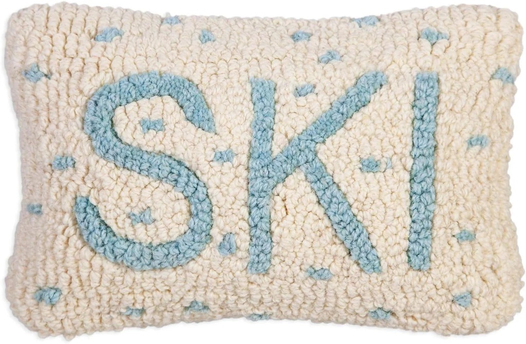 Chandler 4 Corners Wool Throw Pillow | Artist-Designed Ski Pillow, Hand-Hooked Ski Pillow for Couches & Beds, Winter, Frost, Snow Pillow for Cabins & Lodges (8 in X 12 In)