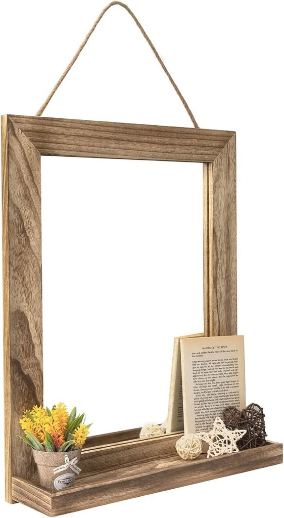 Sfugno Wall Mirror with Shelf, 20 X 16 Inch Wall Mirror Hanging for Bathroom, Vanity, Bedroom, Entryway, Living Room(Rustic Brown)