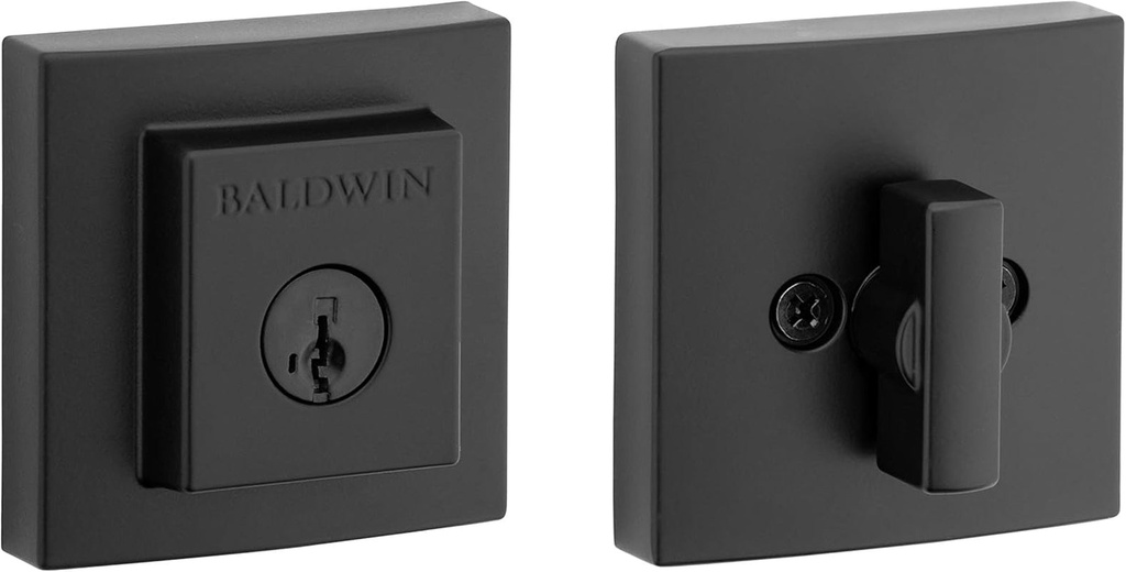 Baldwin Spyglass, Single Cylinder Front Door Deadbolt Featuring Smartkey Re-Key Technology and Microban Protection, in Matte Black