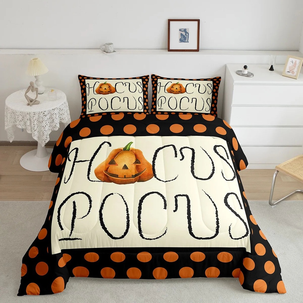 Halloween Pumpkin Comforter Set for Boys, Geometric Dot Bedding Set Twin, Gothic Spooky Bedding Comforter Sets Gothic Gifts for Women, Black Orange Retro Duvet Sets Halloween Decorations for Home