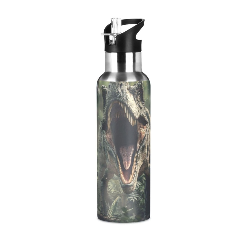 Dinosaur in the Forest Water Bottles Insulated Thermos Kids Stainless Steel Bottle with Straw Lid Flask Leakproof for Sports Gym 20 Oz