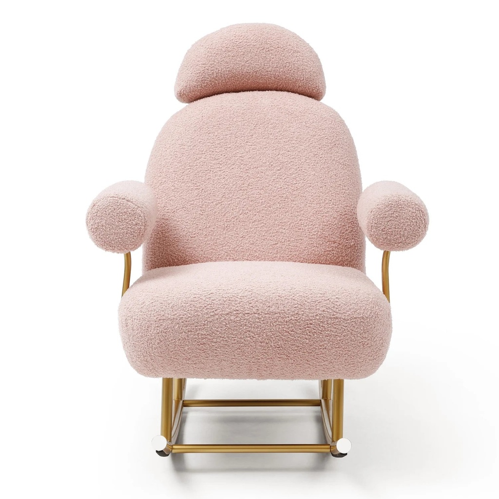 Dark Pink Cozy Modern Sherpa Fabric Nursery Rocking Chair with Gold Metal Frame - Comfortable Accent Upholstered Rocker Glider Chair for Baby and Kids Leisure Sofa Armchair - Ideal for N