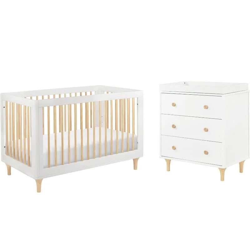 4-In-1 Convertible Baby Crib with Dresser with Changing Tray Set in Natural