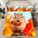 YST Lovely Squirrel Twin Fitted Sheet Wildlife Animal Sheets, Autumn Fall Bed Sheets Rodents Breed Bed Cover, Red Yellow Leaf Bed Set Lightweight Home Decorative (Deep Pocket)