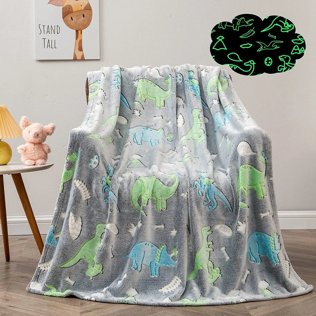 Style-Carry Glow in Dark Blanket Dinosaur Gifts for Boys, Flannel Furry Blanket, 60In X 50In