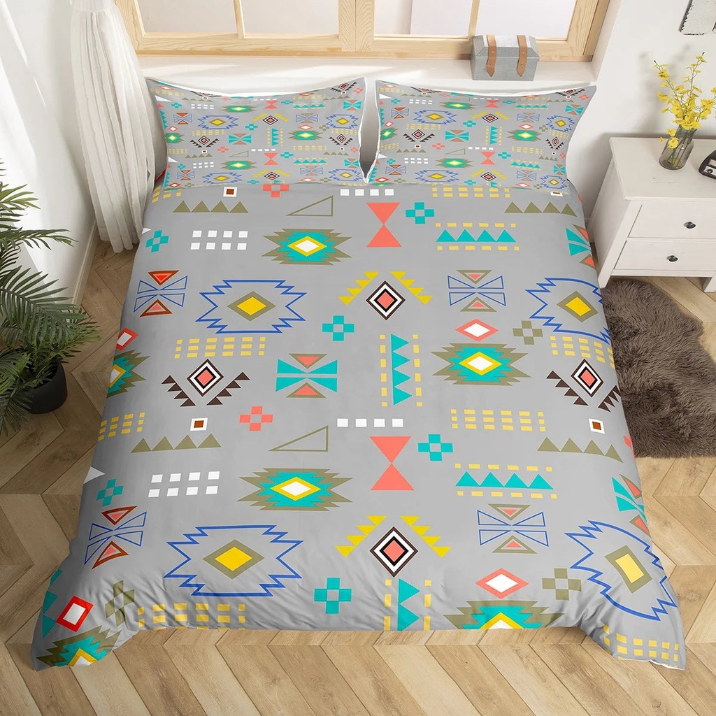 Geometry Aztec Duvet Cover Ethnic Tribe Arrow Twin Bedding Sets for Boys,Bohemian Triangle Diamond Comforter Cover Exotic Nordic Style Bed Set,Southwestern Native Grid Boho Decor,Grey