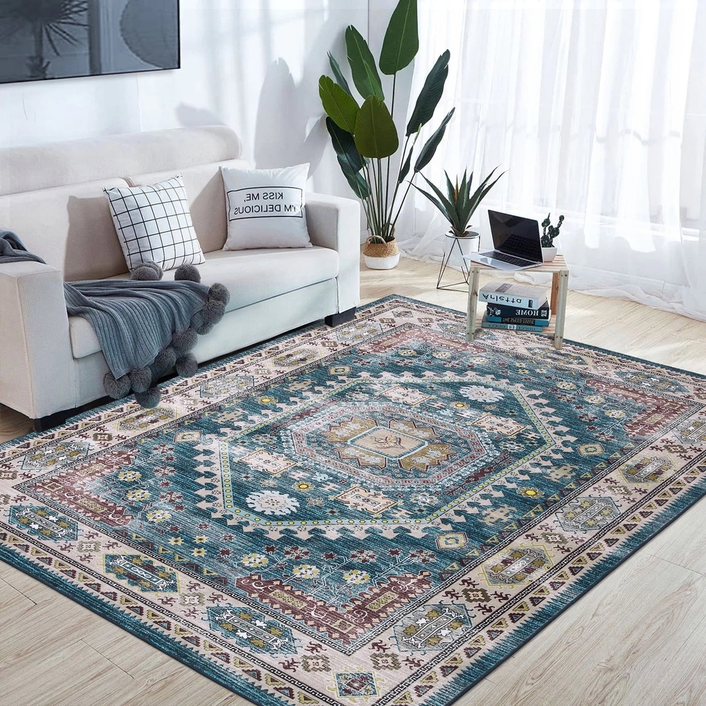 CAROMIO Area Rug 5 X 7 for Living Room Farmhouse Vintage Boho Persian Area Rug for Bedroom Dinning Room Office Non-Shedding Indoor Rug Home Decor,Teal
