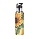 Water Bottle with Straw Lid Leak Sunflowers on Yellow Stainless Steel Insulated Thermos Vacuum Flask for Cold Hot Drinking for Sports Camping Gym Yoga