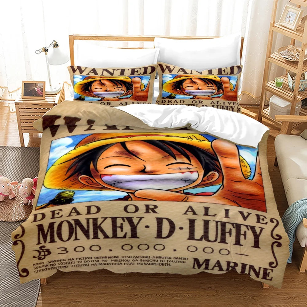 3D Printed Anime One Piece Luffy Bedding Comforter Sets Full Size Kawaii Cute Cosplay Chopper Zoro Sanji 1 Duvet Cover & 2 Pillow Shams for Room Decor