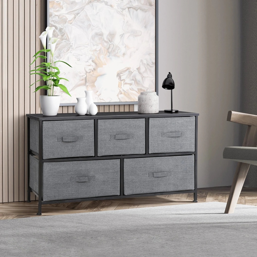 Superdeal Simple 5 Drawers Dresser Chest of Drawers MDF Gray