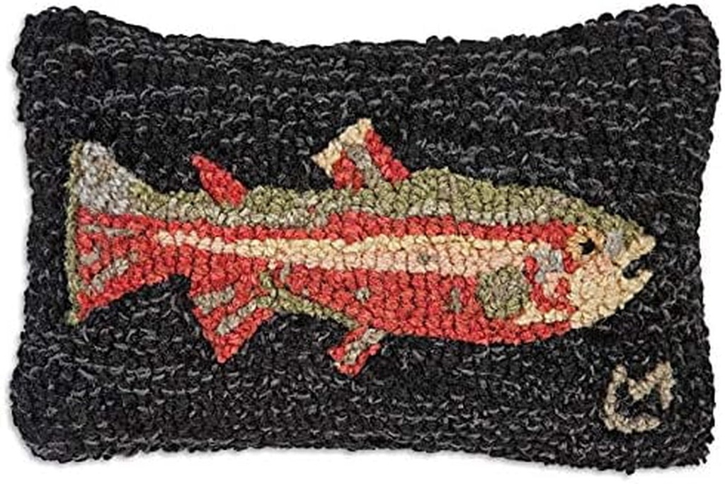 Chandler 4 Corners Hand-Hooked Wool Decorative Throw Pillow | Artist-Designed Steelhead Trout Pillow, Lake & Lodge Pillow for Couches & Beds, Lake House Cabin Home Decor (8 in X 12 In)