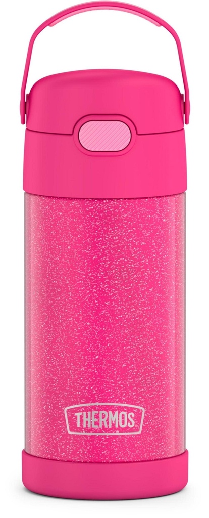 THERMOS FUNTAINER 12 Ounce Stainless Steel Vacuum Insulated Kids Straw Bottle, Pink Glitter