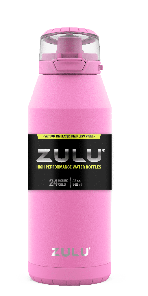 ZULU Swift 32 Fluid Ounces Stainless Steel Vacuum Insulated Water Bottle with Chug Lid, Taffy