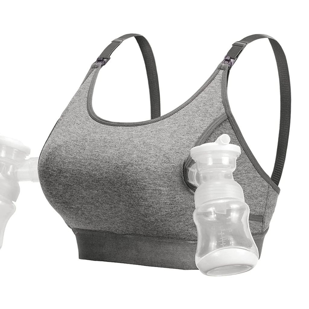 Momcozy Maternity Nursing Bra, Hands Free Pumping Bra, Maternity Breastfeeding Bras Suitable for Breastfeeding-Pumps, Gray Small