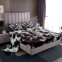 Brown Cowhide Bedding,Aztec Black White Aztec Cow Print Bed Sheet Set Twin,Western Farm Animal Bed Sheets for Kids Boys Girls Men Women,Rustic Cowboy Cow Fitted Sheet & Flat Sheet 3 Pcs