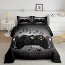 Gamer Comforter Set Twin Size,Black Grey Headphones Musical Design Games Gamepad Bedding Set for Kids Boys Video Game Room Decor Retro Playing Gamer down Comforter Gaming Controller Quilted Duvet Set