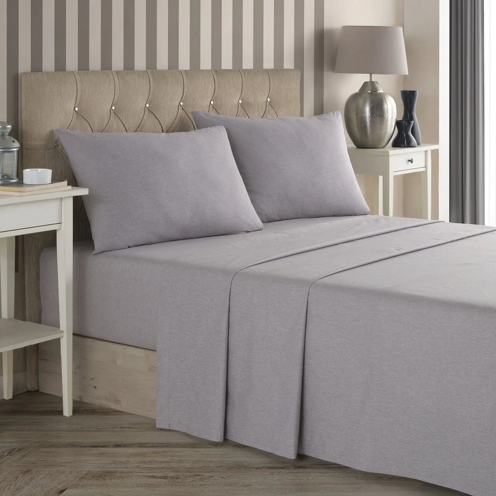 Melissa Linen Bed Sheets, Deep Pocket Sheets, Set of 4 Natural Cotton, Flat & Fitted Sheets and 2 Pillowcases, Silver Gray