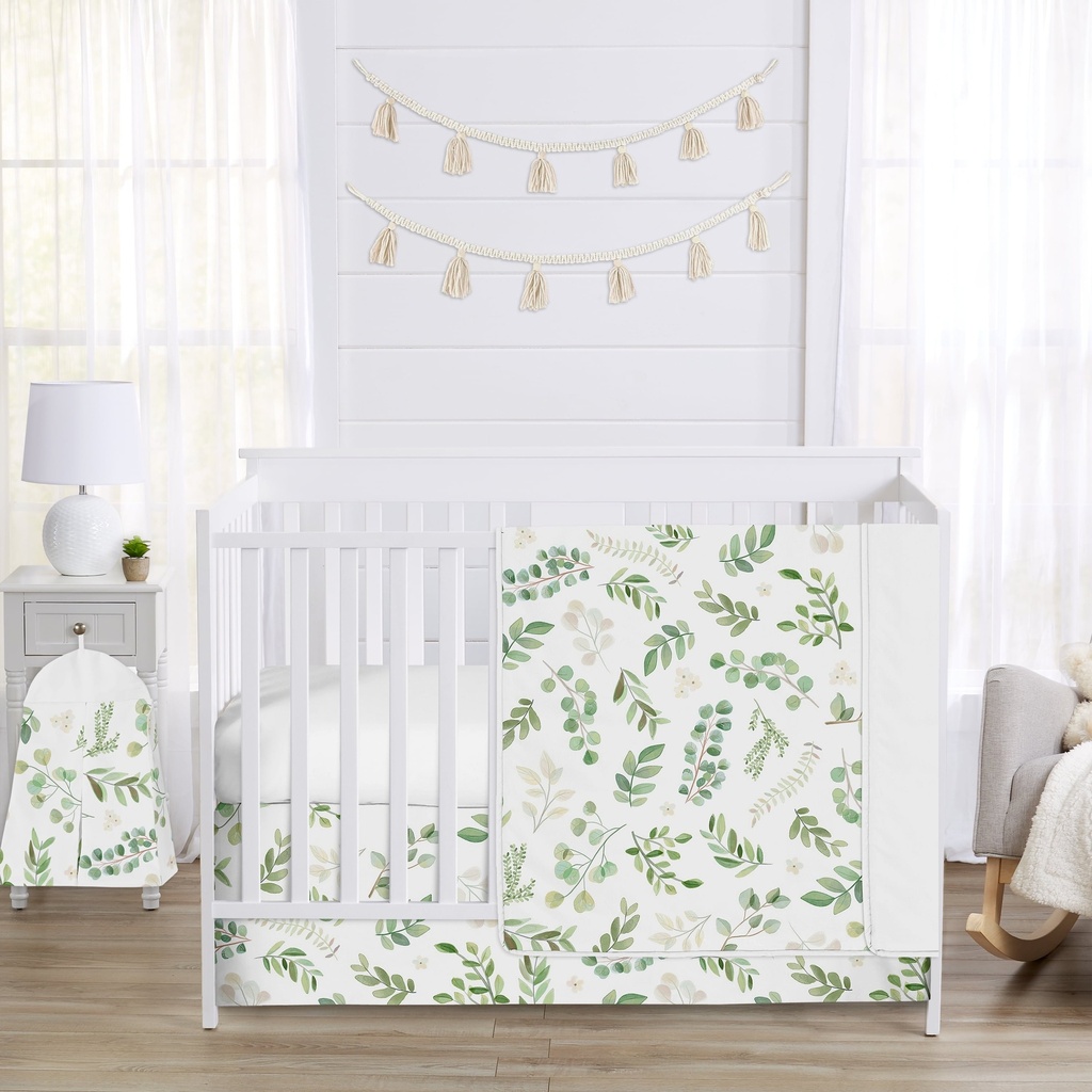 Sweet Jojo Designs Floral 4 Piece Nursery Bedding Sets, Crib Bed with Crib Blanket, Fitted Crib Sheet, Crib Skirt, Diaper Stacker