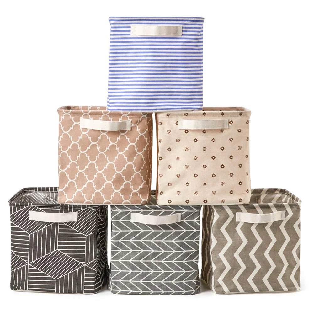Ezoware 6 Pcs Cube Storage Bin Baskets, Collapsible Fabric Shelf Box Organizer with Handles - Multi Color, 10.5" X 10.5" X 10.5"