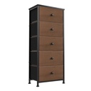 REAHOME Vertical Narrow Metal Tower Dresser W/ 5 Fabric Drawers, Espresso