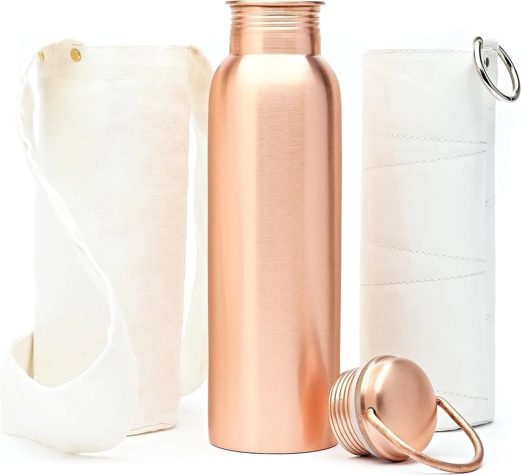 Kitchen Science Copper Water Bottle W/Carrying Canvas Bag & Sleeve| 100% Pure Copper Bottle for Drinking Water | Leak-Proof | Authentic Ayurvedic Copper Water Bottle