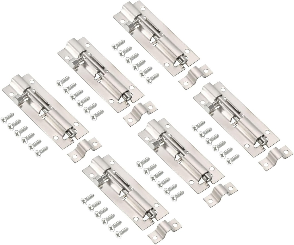 PATIKIL Door Barrel Bolt Latch 3 Inch, 6 Pack Stainless Steel Security Latch Sliding Bolt Latch Lock with Screws for Gate Door Window