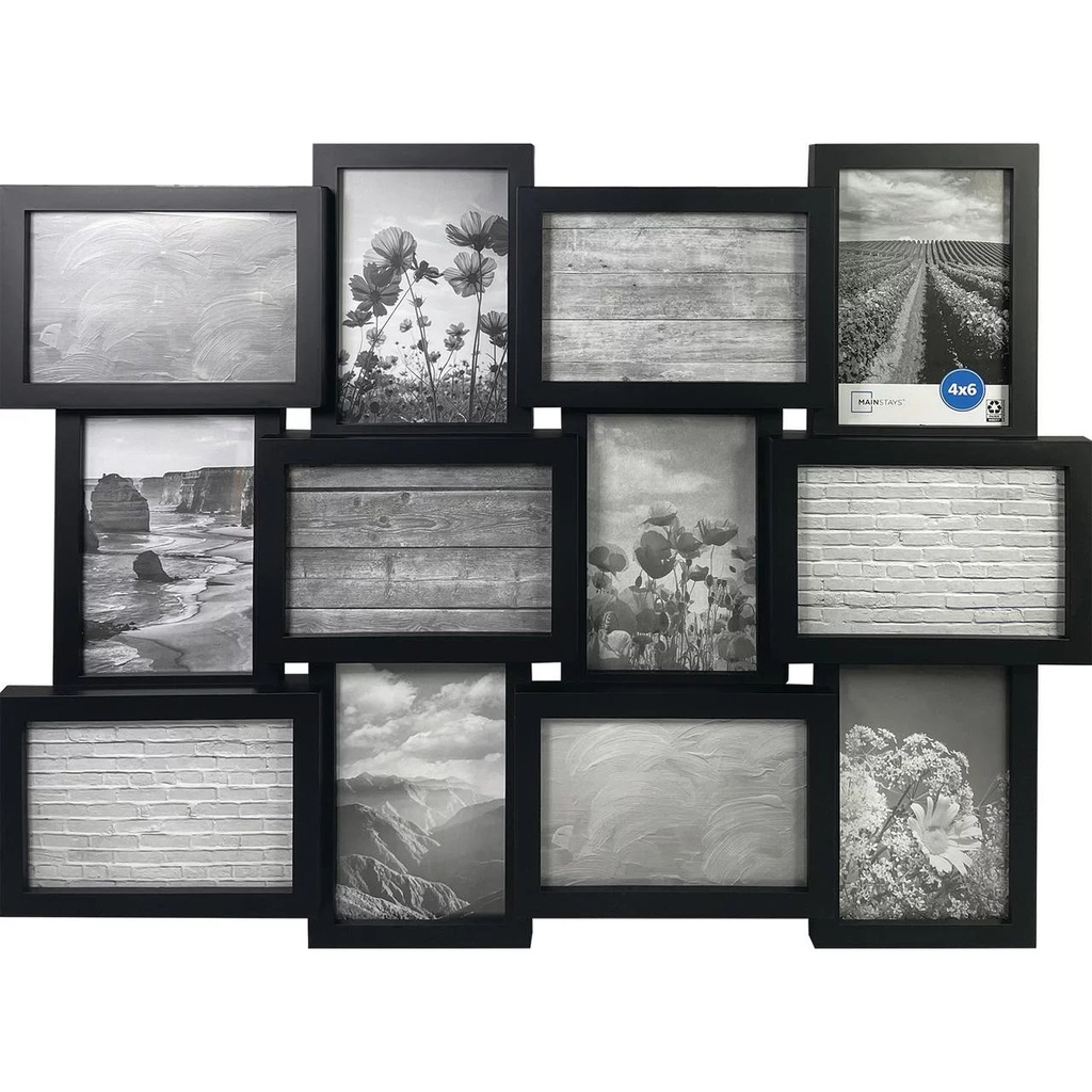 Mainstays 12-Opening Linear Black Collage Picture Frame (Holds 12 - 4X6 Inch Photos)