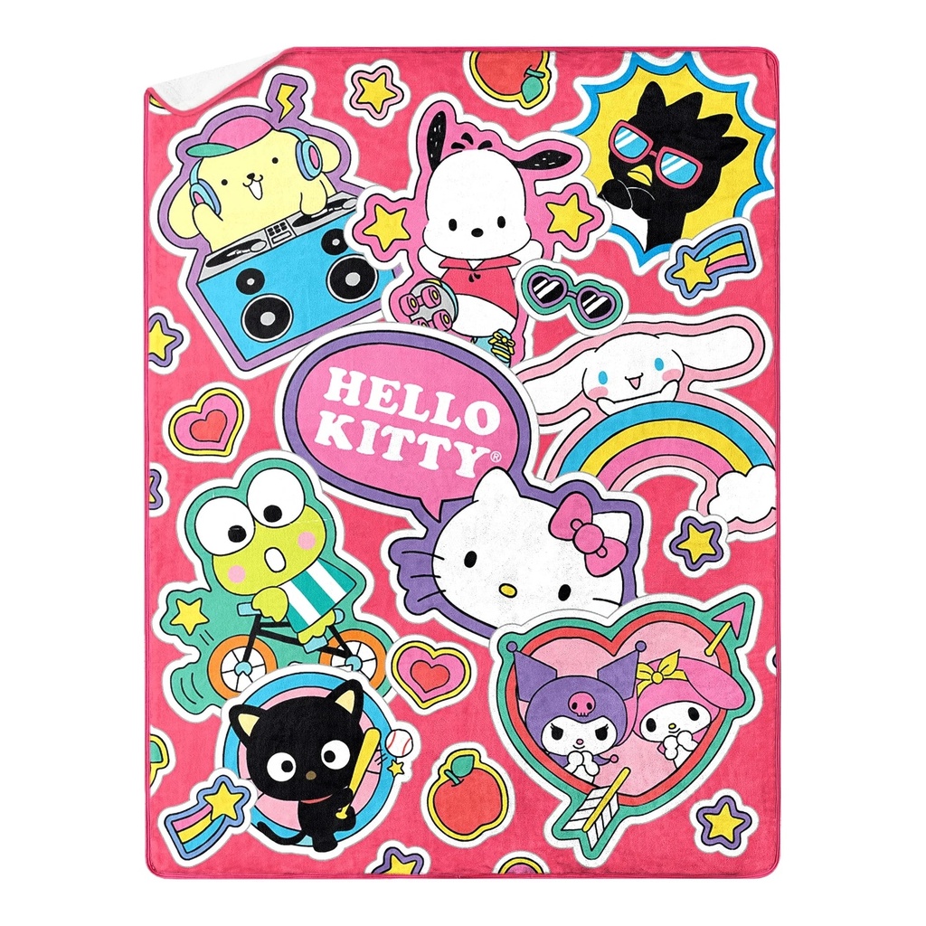 Hello Kitty & Friends Sticker Friends Kids Silk Touch Throw Blanket with Sherpa Reverse, 46 X 60 Inches Pink